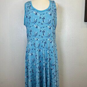 Lularoe Nicki Stripe Floral Print Sleeveless Dress with Pockets Blue Size 2XL
